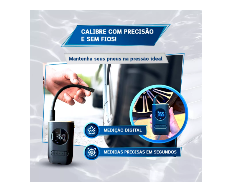 Calibrador Compressor Pneu Digital Carro Bike Moto Sem Fio - ecommercedagente