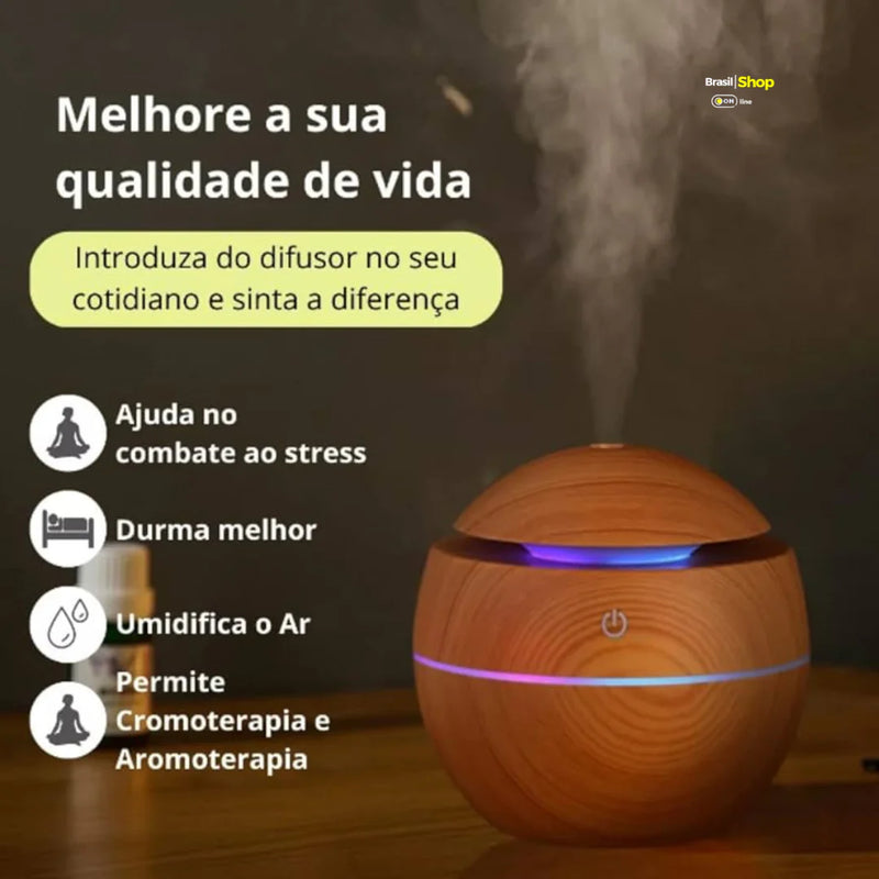 Umidificador de Ar e Difusor Aromático USB e Iluminação de LED - ecommercedagente